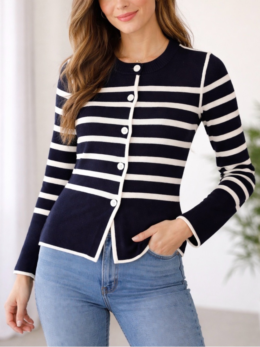Derek Lam 10 Crosby Reversible Striped Cardigan Sweater XS